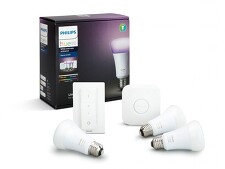 PHILIPS 8718696728796 HUE 3x LED žárovky E27 9,5W 806lm 2200-6500K/RGB + bridge + switch