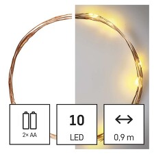 EMOS D3AW06 LED vánoční nano řetěz měděný,0,9m, 2x AA, teplá b., časovač, IP20