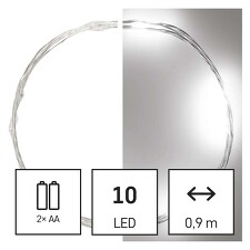 EMOS ZY2196 LED vánoční nano řetěz stříbrný,0.9m, 2xAA, studená bílá, časovač, IP20