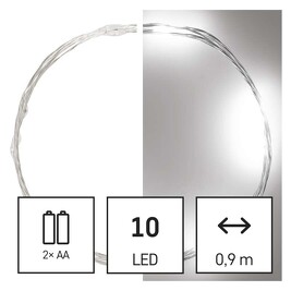 EMOS D3AC06 LED vánoční nano řetěz stříbrný,0.9m, 2xAA, studená bílá, časovač, IP20