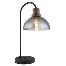 GLOBO 15562T SALSA Stolní lampa, kov černý, hnědé dřevo