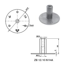TREMIS VN2116 / ZB 12/10 N V4A ( nerez ) zemnící bod M12/M10 nerez
