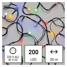 EMOS D5AM03 200 LED vánoční řetěz - kuličky, 20m, multicolor, časovač