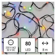 EMOS D5AM05 80 LED vánoční řetěz - kuličky, 8m, multicolor, programy