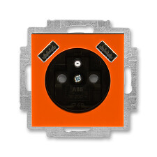 ABB 5569H-A22357 66, LEVIT Zásuvka 1nás. s kolíkem, s clon. s nab. 2x USB oranžová / kouřová černá