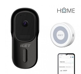 iGET HOME Doorbell DS1 Black + CHIME CHS1 White - Inteligentní bateriový videozvonek s reproduktorem