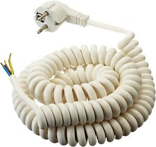 TEKACABLE AK 86 3157-3-101/5 Přívodní kabel H05VV-F 3x1,5 s úhlovou vidlicí, L=5m, kroucený, volné konce, PVC, bílá