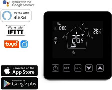 TUYA WiFi chytrý termostat s týdenním programem, 16A, černý – TUYA, Android/iOS / model AS-HY08WE-2C/