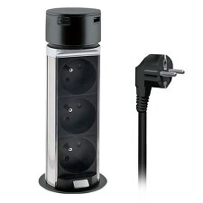 SOLIGHT PP125USBC-B 3z + USB A+C výsuvný blok zásuvek, 2m, černý