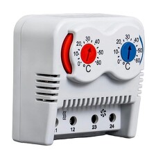 PLASTIM PTHVT Duální termostat NC+NO, 250V/AC 10A rozsah nastavení 0-60°C, 65x59x42mm IP20