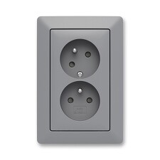 ABB 5513T-C02157 141, ZONI Zásuvka dvojnásobná s ochrannými kolíky, s clonkami, s natočenou dutinou; šedá / bílá