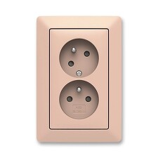 ABB 5513T-C02157 142, ZONI Zásuvka dvojnásobná s ochrannými kolíky, s clonkami, s natočenou dutinou; pudrová / bílá