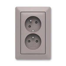 ABB 5513T-C02157 144, ZONI Zásuvka dvojnásobná s ochrannými kolíky, s clonkami, s natočenou dutinou; greige / bílá