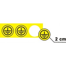 STRO.M DT012c) Znak uzemnění v kruhu prům. černo-žluté 2cm aršík 90ks (fólie) 