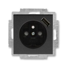 ABB 5569H-A02357 63, LEVIT Zásuvka 1násobná, s cl., s USB nab.; onyx/kouřová černá