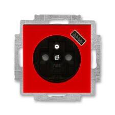ABB 5569H-A02357 65, LEVIT Zásuvka 1násobná, s cl., s USB nab.; červená/kouř. černá