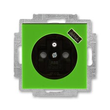 ABB 5569H-A02357 67, LEVIT Zásuvka 1násobná, s cl., s USB nab.; zelená/kouř. černá