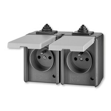 ABB 5518-2069 S PRAKTIK Zásuvka dvojnásobná pro průb.montáž, IP44 ,šedá